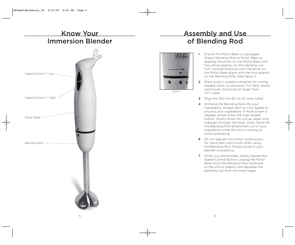 Assembly and use of blending rod, Know your immersion blender | Wolfgang Puck BIBC1050 User Manual | Page 4 / 18