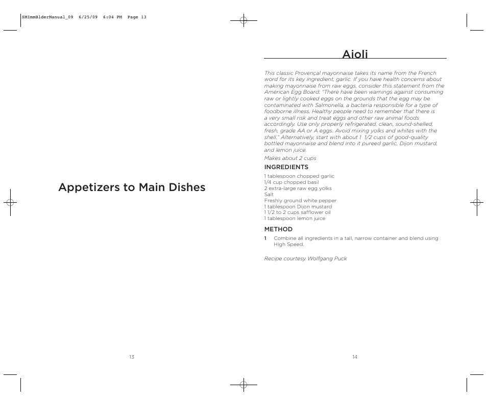 Aioli, Appetizers to main dishes | Wolfgang Puck BIBC1050 User Manual | Page 8 / 18