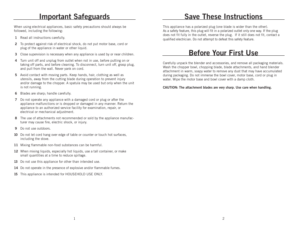 Important safeguards, Save these instructions, Before your first use | Wolfgang Puck BIBC1025 User Manual | Page 2 / 14