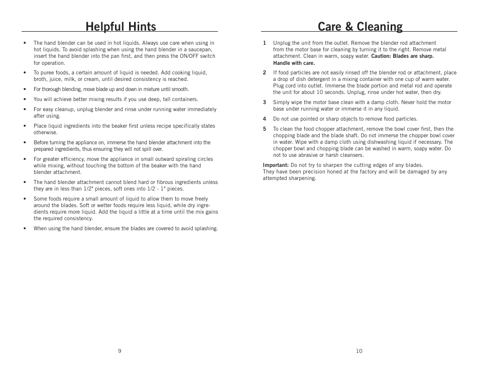 Helpful hints, Care & cleaning | Wolfgang Puck BIBC1025 User Manual | Page 6 / 14