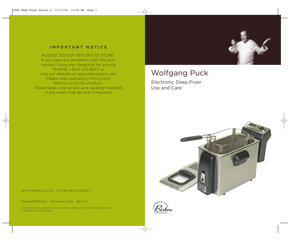 Wolfgang Puck BDFR0040 User Manual | 22 pages