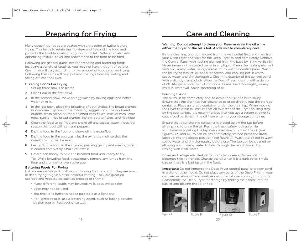 Care and cleaning, Preparing for frying | Wolfgang Puck BDFR0040 User Manual | Page 11 / 22