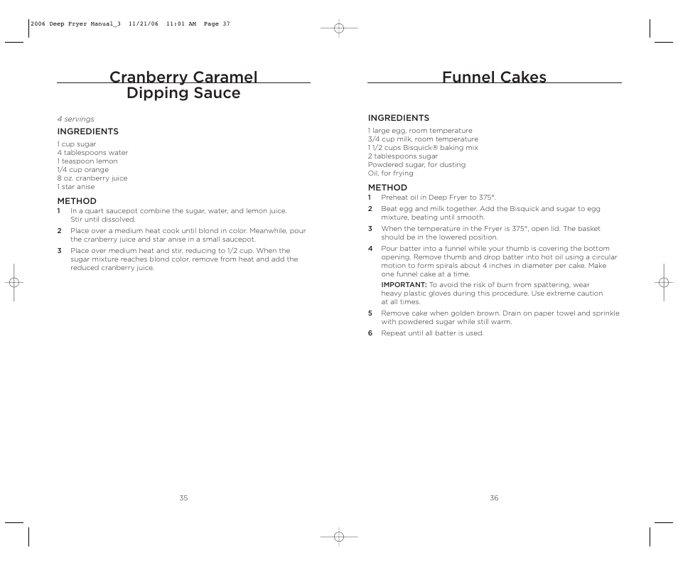 Cranberry caramel dipping sauce, Funnel cakes | Wolfgang Puck BDFR0040 User Manual | Page 19 / 22
