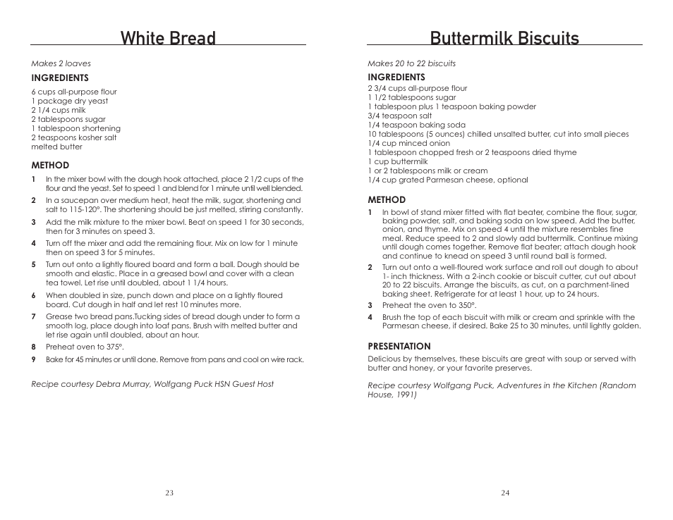 White bread, Buttermilk biscuits | Wolfgang Puck BMSD0015 User Manual | Page 13 / 18