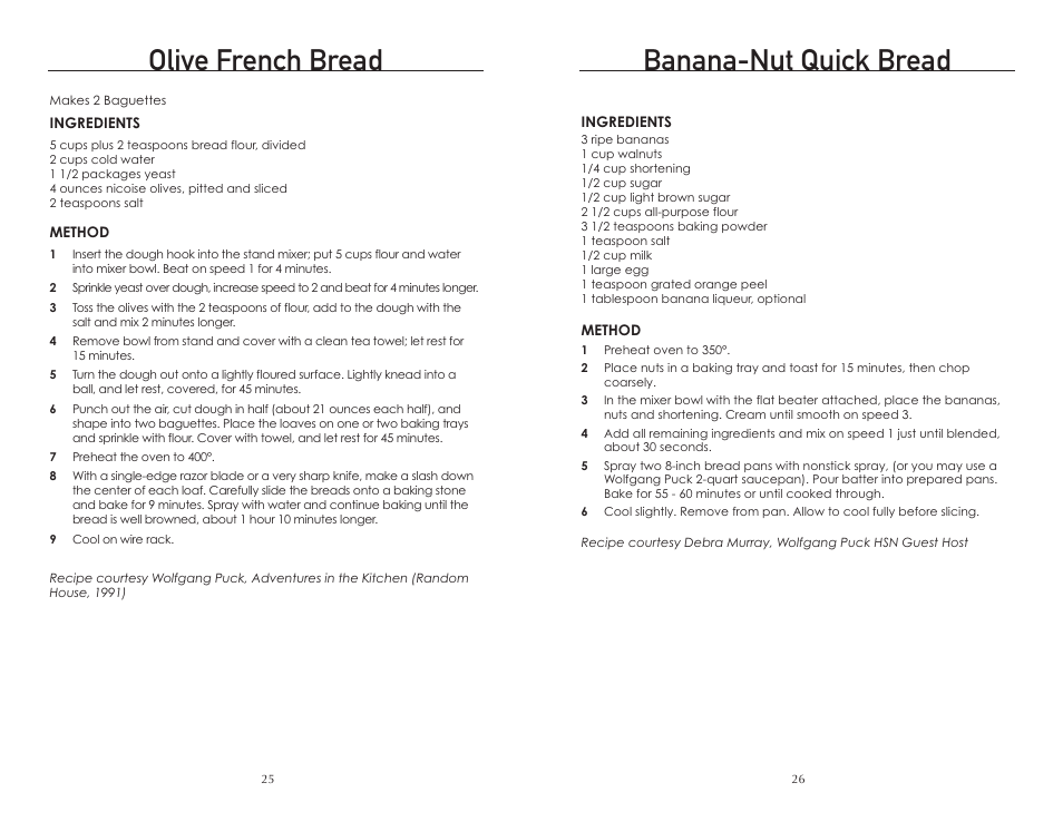 Olive french bread, Banana-nut quick bread | Wolfgang Puck BMSD0015 User Manual | Page 14 / 18
