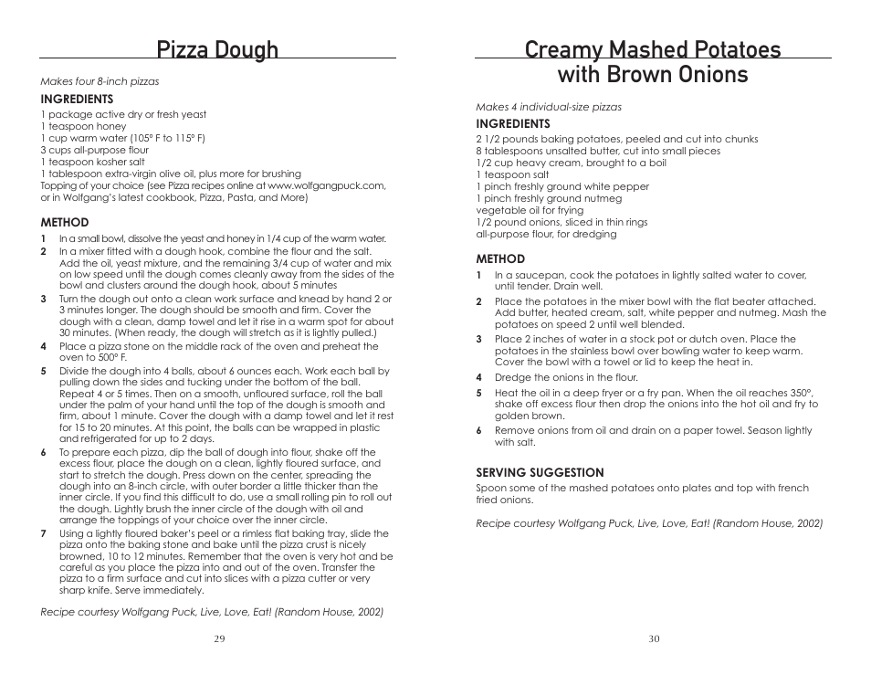 Pizza dough, Creamy mashed potatoes with brown onions | Wolfgang Puck BMSD0015 User Manual | Page 16 / 18
