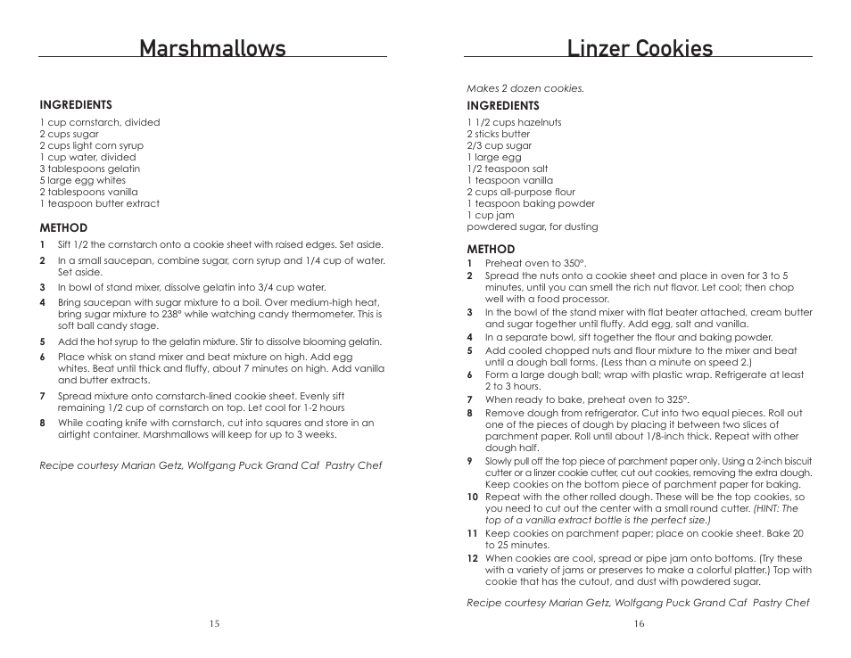 Marshmallows, Linzer cookies | Wolfgang Puck BMSD0015 User Manual | Page 9 / 18