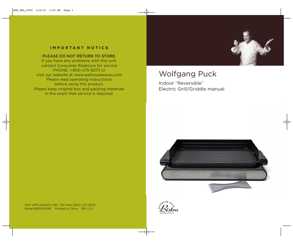 Wolfgang Puck BRGG0090 User Manual | 16 pages