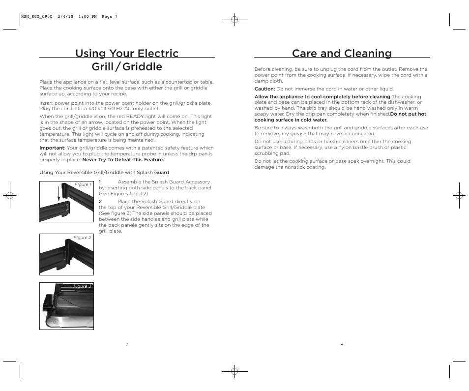 Using your electric grill / griddle, Care and cleaning | Wolfgang Puck BRGG0090 User Manual | Page 5 / 16