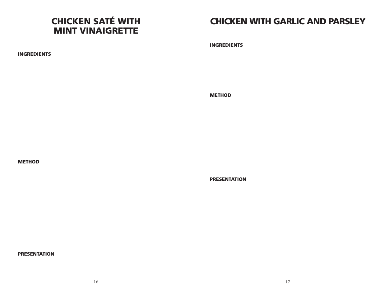 Chicken with garlic and parsley, Chicken saté with mint vinaigrette | Wolfgang Puck BCGL0005 User Manual | Page 9 / 10
