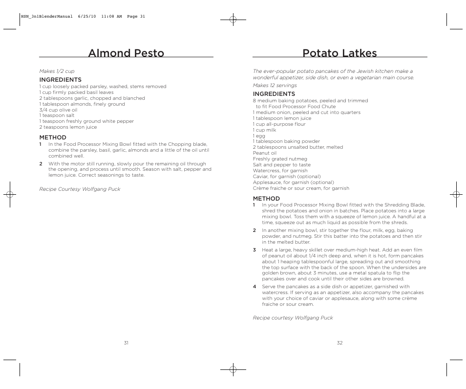 Potato latkes, Almond pesto | Wolfgang Puck BBLFP050 User Manual | Page 17 / 22