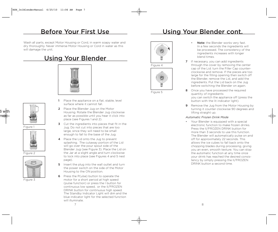 Before your first use, Using your blender using your blender cont | Wolfgang Puck BBLFP050 User Manual | Page 5 / 22