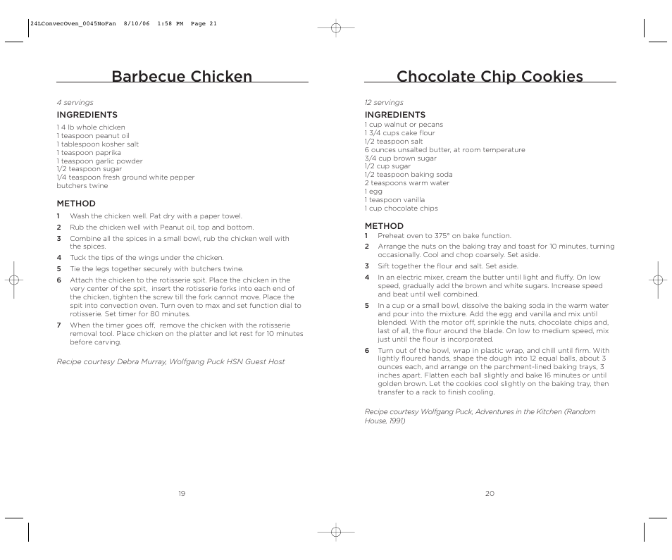 Barbecue chicken, Chocolate chip cookies | Wolfgang Puck BISTRO BTOBR0045 User Manual | Page 11 / 22