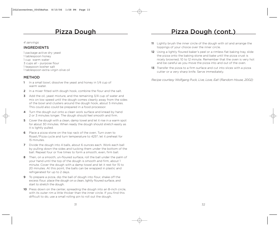Pizza dough (cont.), Pizza dough | Wolfgang Puck BISTRO BTOBR0045 User Manual | Page 17 / 22