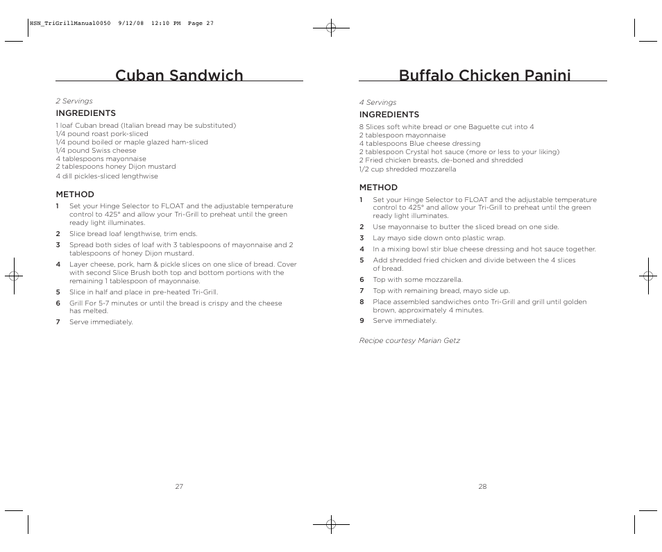 Cuban sandwich, Buffalo chicken panini | Wolfgang Puck TRI-GRILL BCGL0050 User Manual | Page 15 / 20