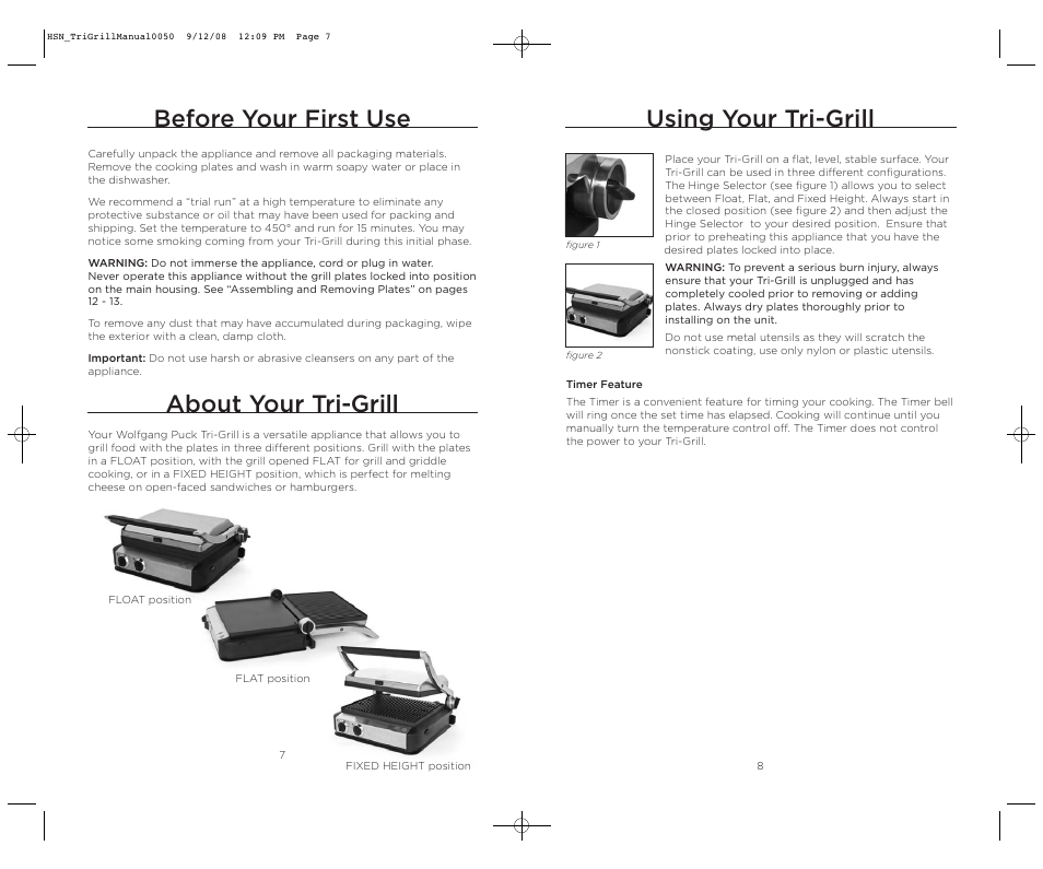 Before your first use, About your tri-grill, Using your tri-grill | Wolfgang Puck TRI-GRILL BCGL0050 User Manual | Page 5 / 20