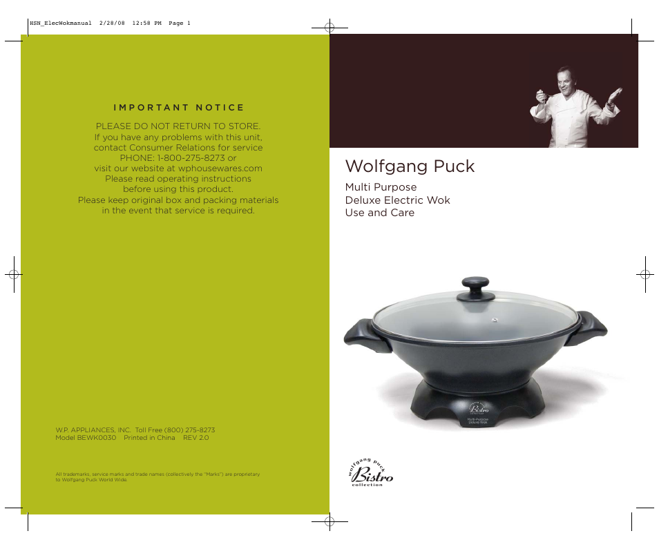 Wolfgang Puck BISTRO BEWK0030 User Manual | 14 pages