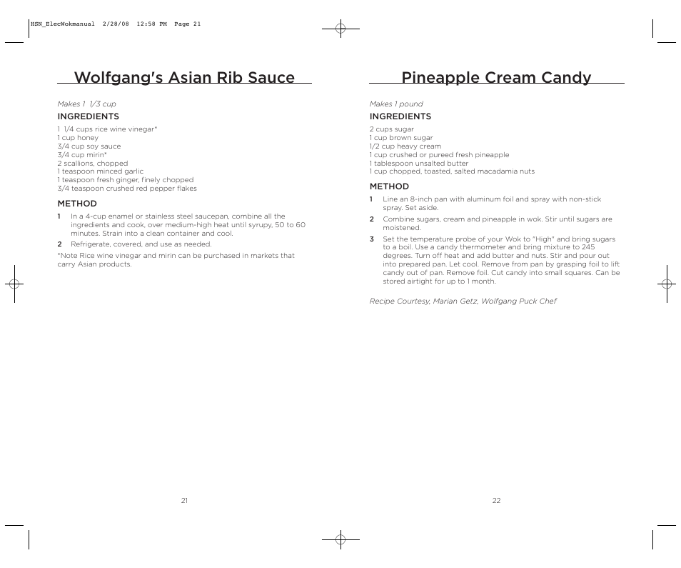 Wolfgang's asian rib sauce, Pineapple cream candy | Wolfgang Puck BISTRO BEWK0030 User Manual | Page 12 / 14