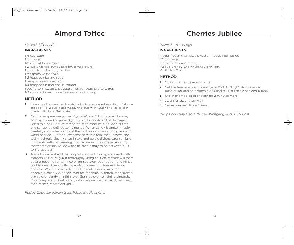 Almond toffee, Cherries jubilee | Wolfgang Puck BISTRO BEWK0030 User Manual | Page 13 / 14