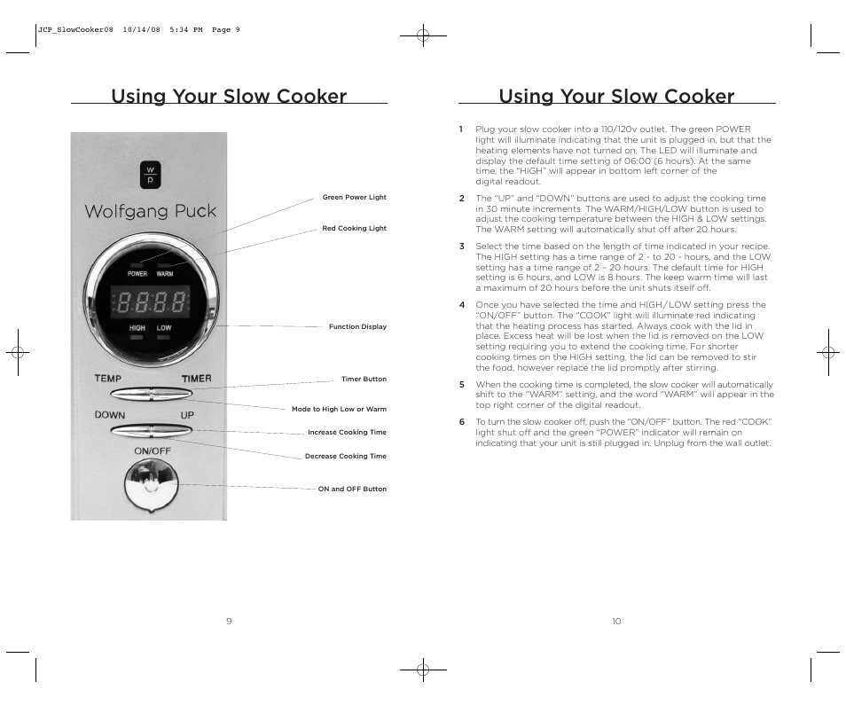 Using your slow cooker | Wolfgang Puck WPSC0010 User Manual | Page 6 / 13
