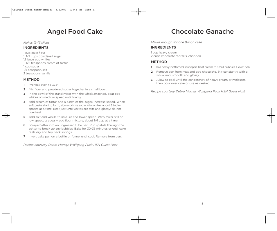 Angel food cake, Chocolate ganache | Wolfgang Puck WPPSM050C User Manual | Page 10 / 22