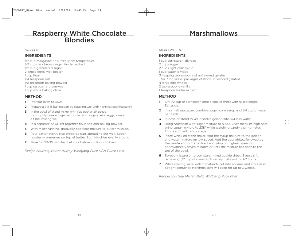 Marshmallows, Raspberry white chocolate blondies | Wolfgang Puck WPPSM050C User Manual | Page 11 / 22