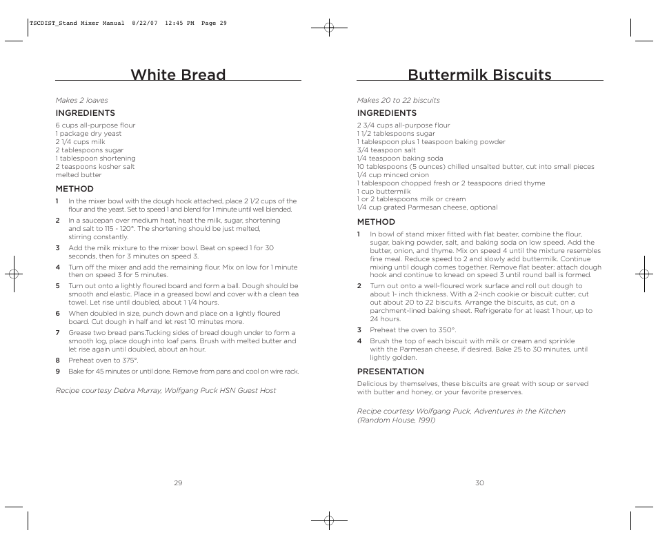 White bread, Buttermilk biscuits | Wolfgang Puck WPPSM050C User Manual | Page 16 / 22