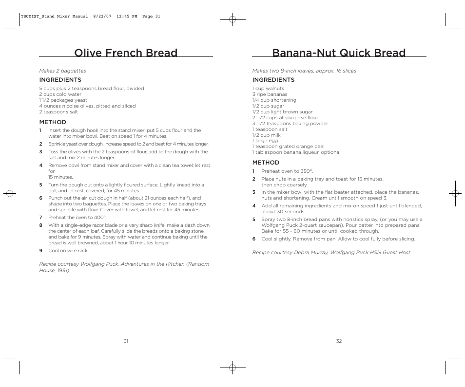 Olive french bread, Banana-nut quick bread | Wolfgang Puck WPPSM050C User Manual | Page 17 / 22