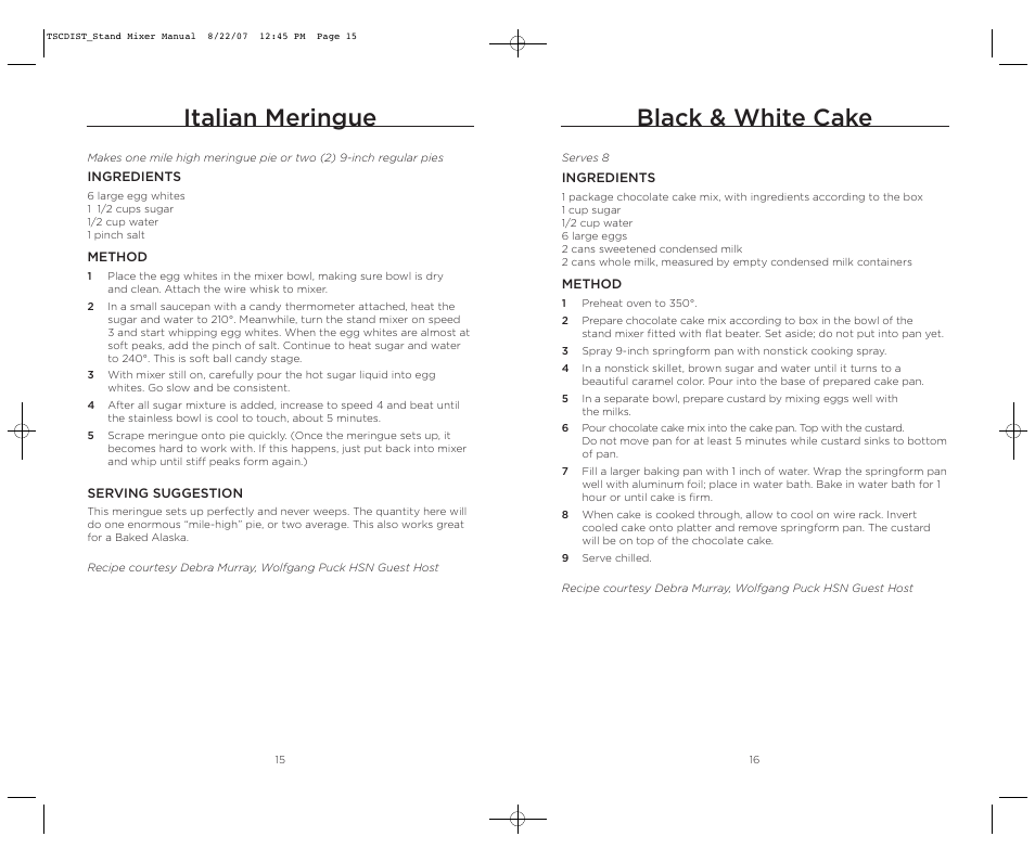 Black & white cake, Italian meringue | Wolfgang Puck WPPSM050C User Manual | Page 9 / 22