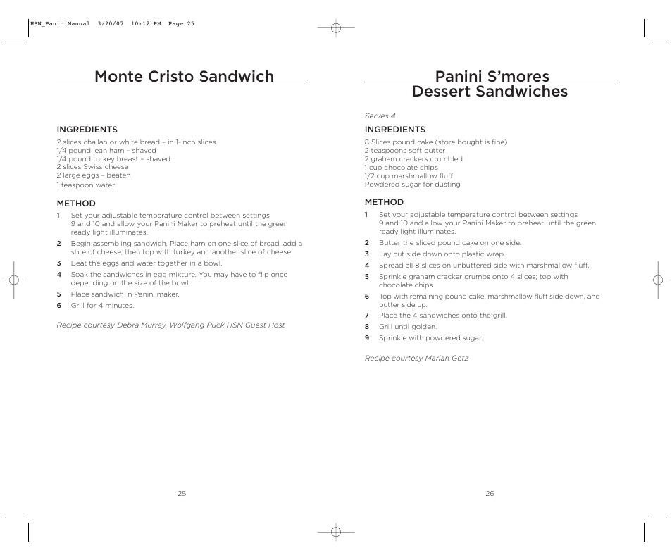 Monte cristo sandwich, Panini s’mores dessert sandwiches | Wolfgang Puck BCGL0035 User Manual | Page 14 / 18