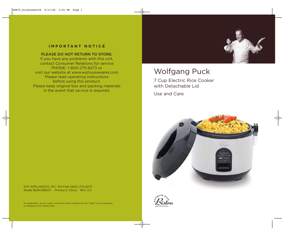 Wolfgang Puck BDRCRB007 User Manual | 28 pages