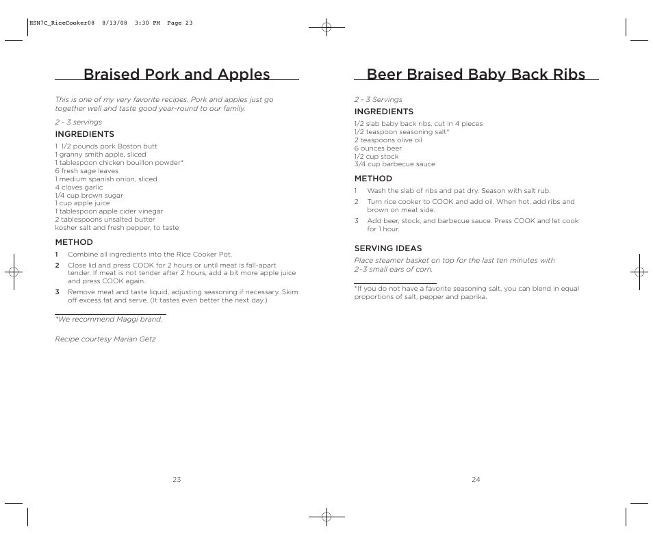 Braised pork and apples, Beer braised baby back ribs | Wolfgang Puck BDRCRB007 User Manual | Page 13 / 28