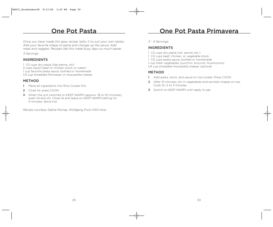 One pot pasta, One pot pasta primavera | Wolfgang Puck BDRCRB007 User Manual | Page 16 / 28