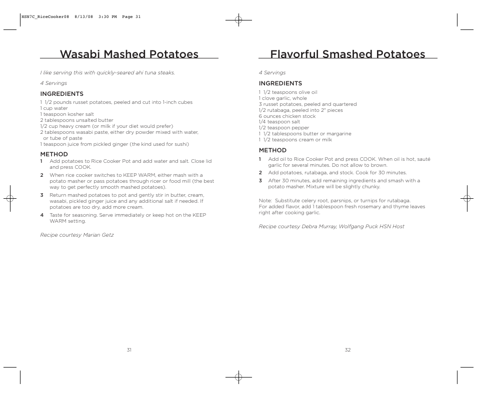 Wasabi mashed potatoes, Flavorful smashed potatoes | Wolfgang Puck BDRCRB007 User Manual | Page 17 / 28