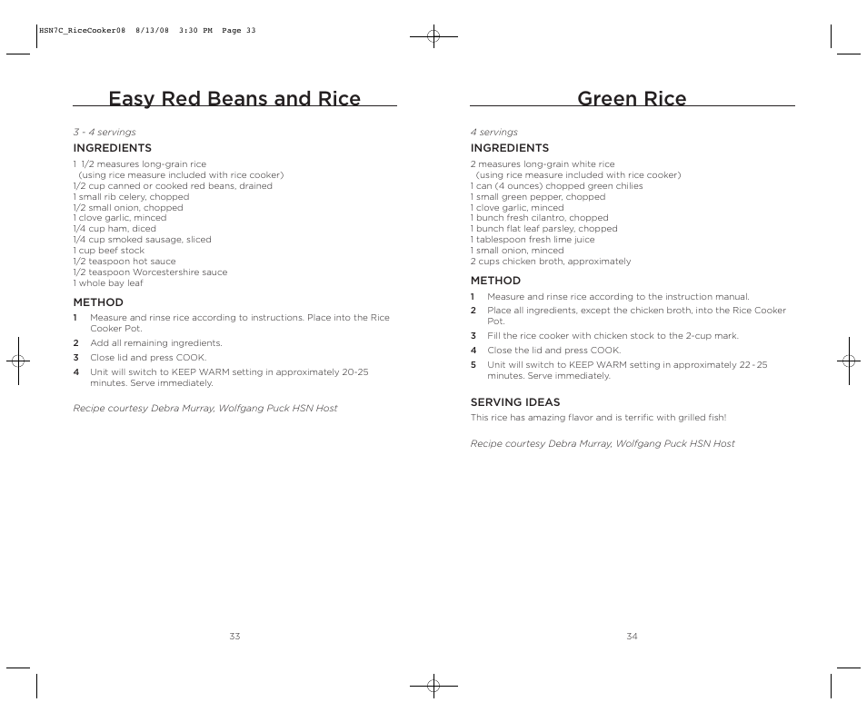 Green rice, Easy red beans and rice | Wolfgang Puck BDRCRB007 User Manual | Page 18 / 28