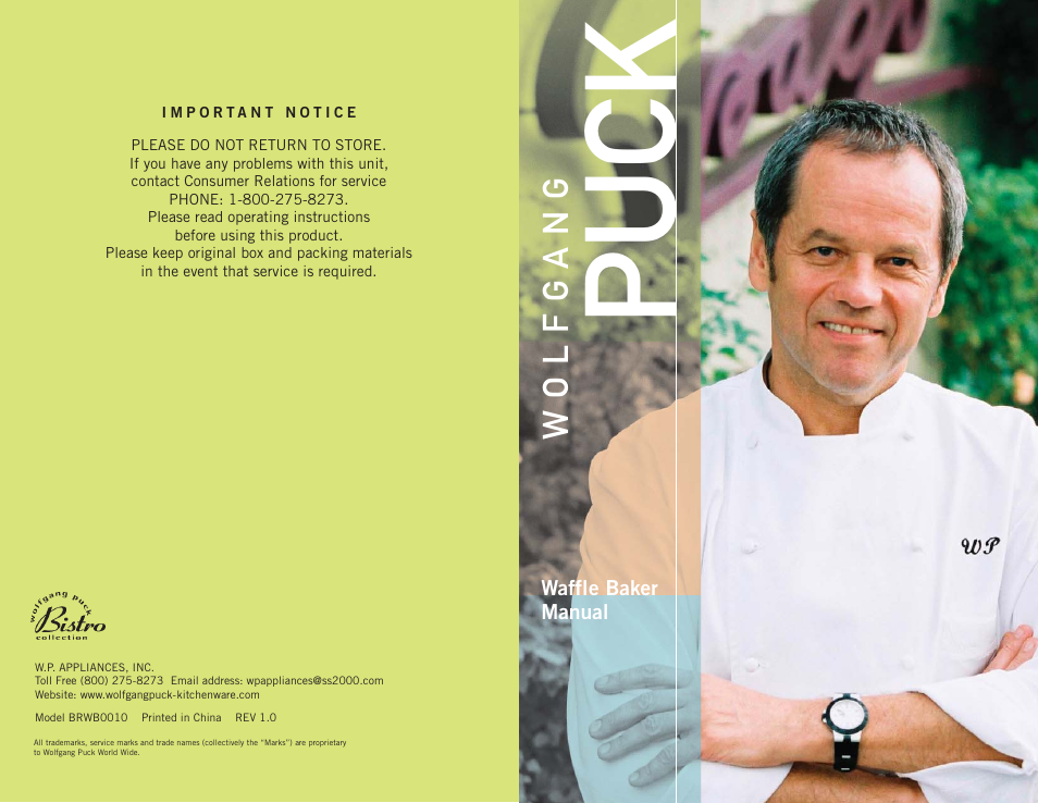 Wolfgang Puck BRWB0010 User Manual | 12 pages