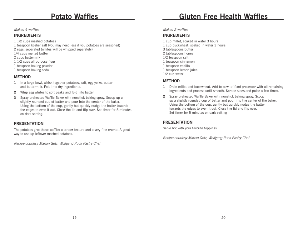 Potato waffles, Gluten free health waffles | Wolfgang Puck BRWB0010 User Manual | Page 11 / 12