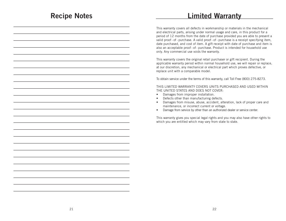 Limited warranty | Wolfgang Puck BRWB0010 User Manual | Page 12 / 12
