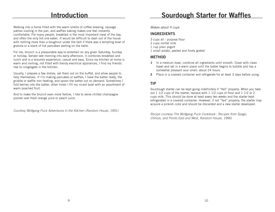 Sourdough starter for waffles, Introduction | Wolfgang Puck BRWB0010 User Manual | Page 6 / 12