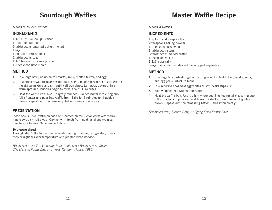 Master waffle recipe, Sourdough waffles | Wolfgang Puck BRWB0010 User Manual | Page 7 / 12