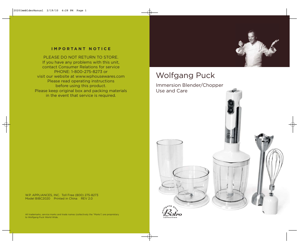 Wolfgang Puck BIBC2020 User Manual | 24 pages