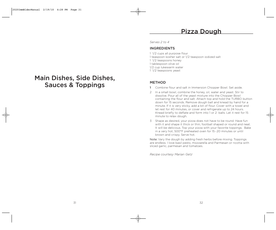 Pizza dough, Main dishes, side dishes, sauces & toppings | Wolfgang Puck BIBC2020 User Manual | Page 17 / 24