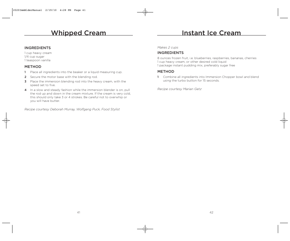 Whipped cream, Instant ice cream | Wolfgang Puck BIBC2020 User Manual | Page 22 / 24