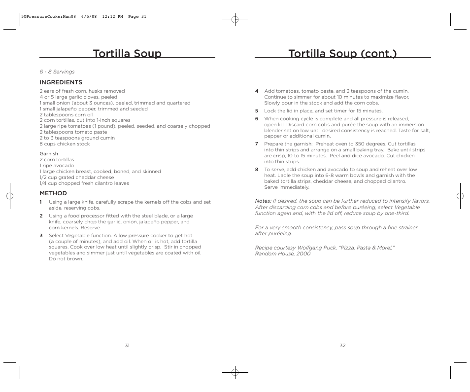 Tortilla soup (cont.), Tortilla soup | Wolfgang Puck BPCR0005 User Manual | Page 17 / 32