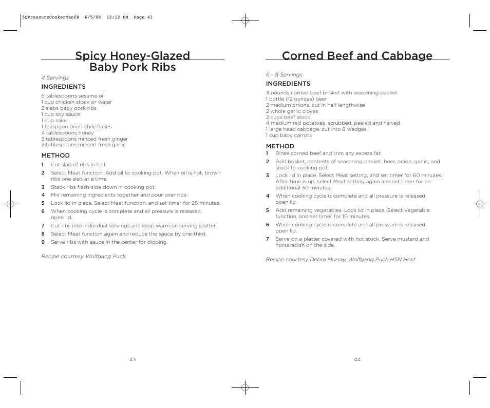 Corned beef and cabbage, Spicy honey-glazed baby pork ribs | Wolfgang Puck BPCR0005 User Manual | Page 23 / 32