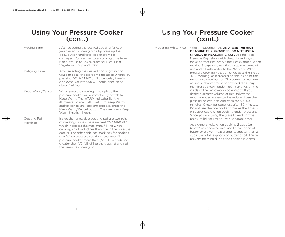 Using your pressure cooker (cont.) | Wolfgang Puck BPCR0005 User Manual | Page 7 / 32