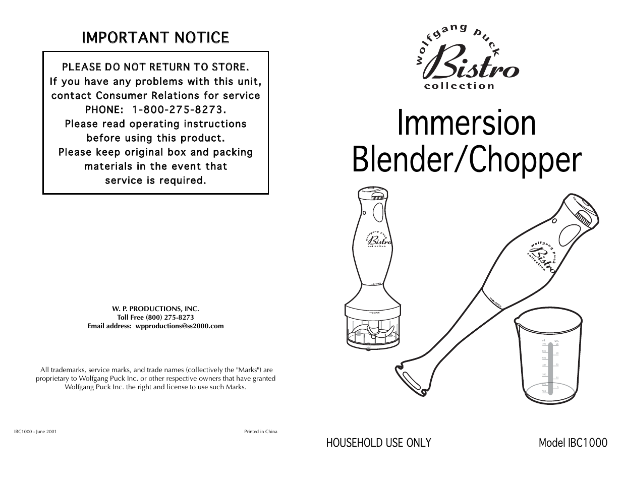 Wolfgang Puck IBC1000 User Manual | 12 pages