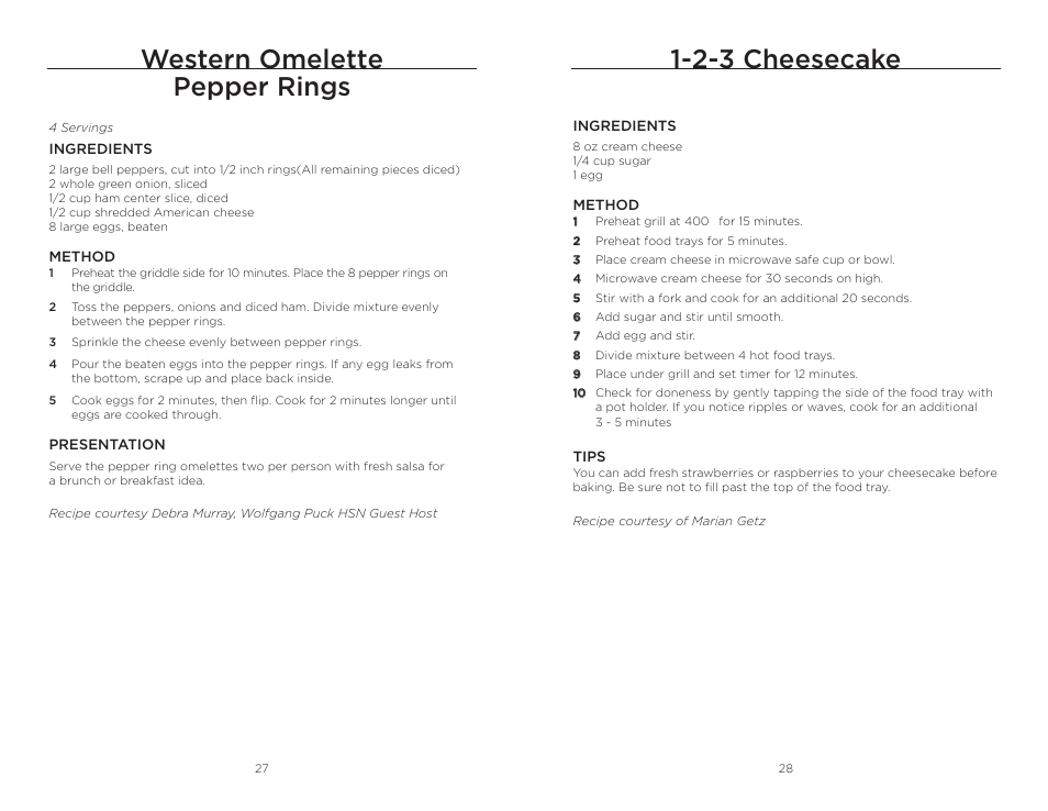 2-3 cheesecake, Western omelette pepper rings | Wolfgang Puck BRGG0060 User Manual | Page 15 / 20