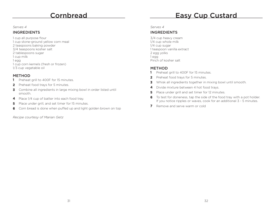 Easy cup custard, Cornbread | Wolfgang Puck BRGG0060 User Manual | Page 17 / 20