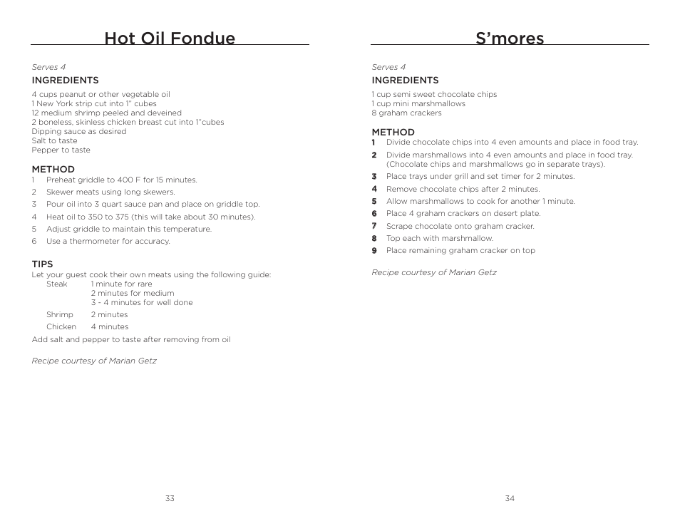 S’mores, Hot oil fondue | Wolfgang Puck BRGG0060 User Manual | Page 18 / 20